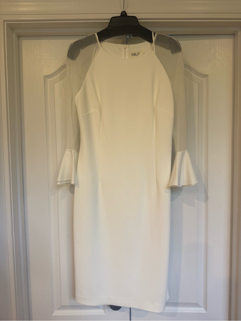 Eliza J White Midi Dress with Sheer Sleeves